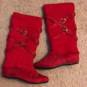 Red sweater boots
